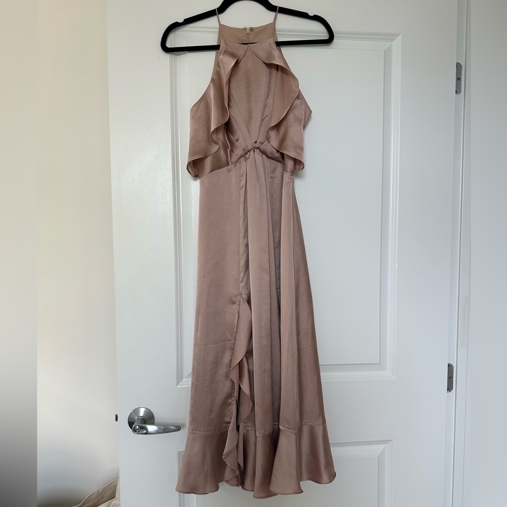 asos pinky silky midi/maxi dress with ruffles in size 6P